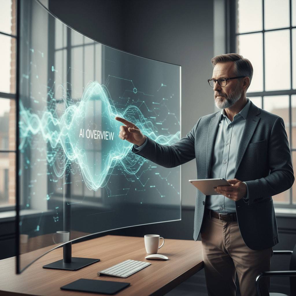 Man touching screen that says AI Overview
