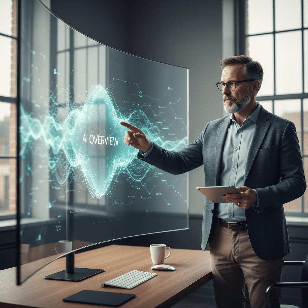 Man touching screen that says AI Overview