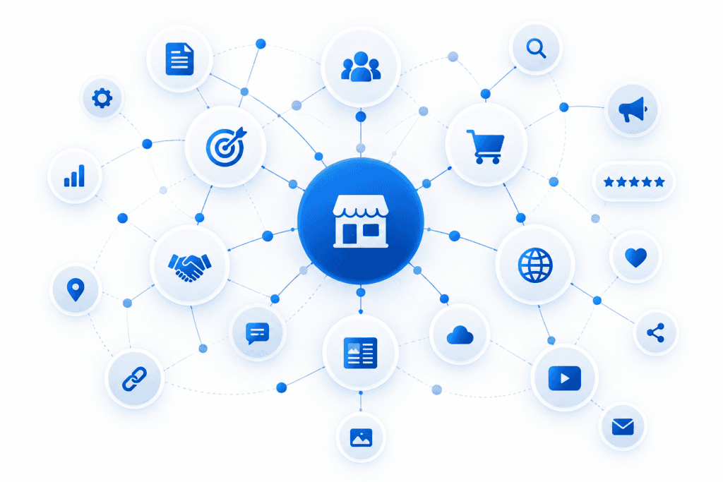 Entity SEO knowledge graph showing brand entity connections