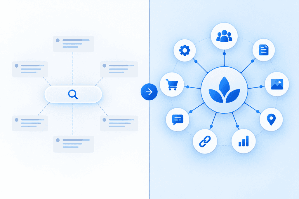 Keyword SEO versus entity SEO comparison diagram