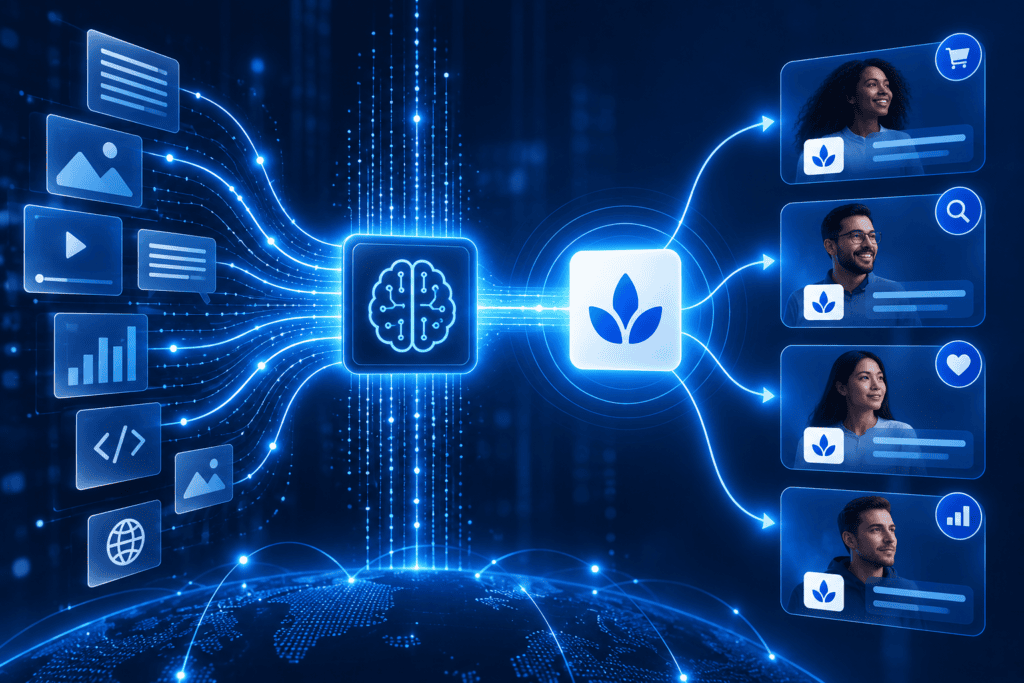 AI systems processing and recommending optimized brand content
