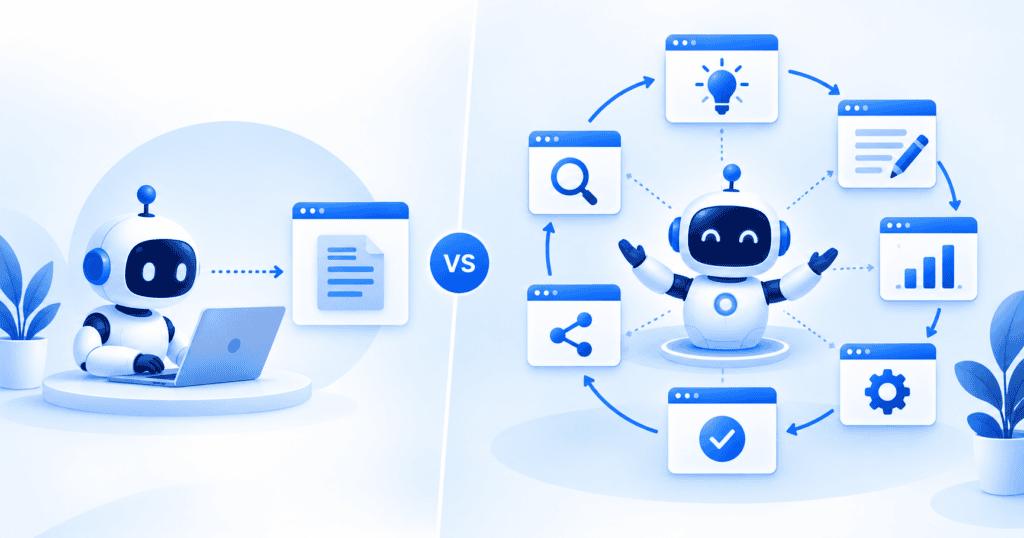 AI tool versus AI agent comparison showing autonomous workflow execution