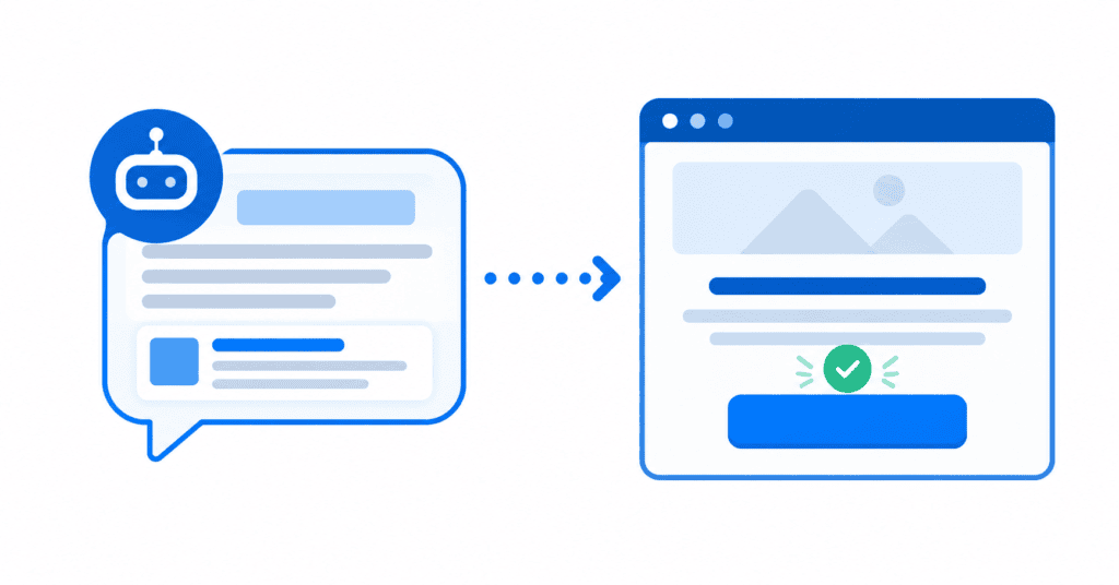 AI search visitor journey showing a buyer arriving from ChatGPT with prior context and converting on a matching landing page